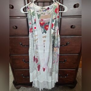 NWOT, Origami, Floral and Sequin Sleeveless Duster, Sz. S
